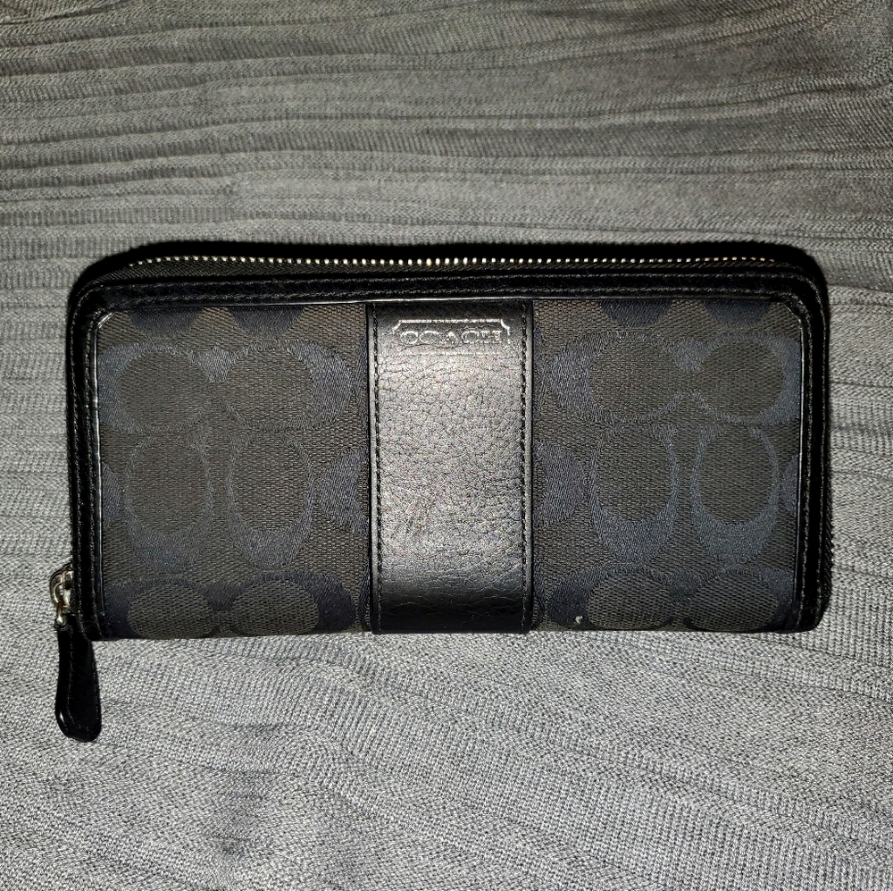 Coach Black Accordion Zip Wallet